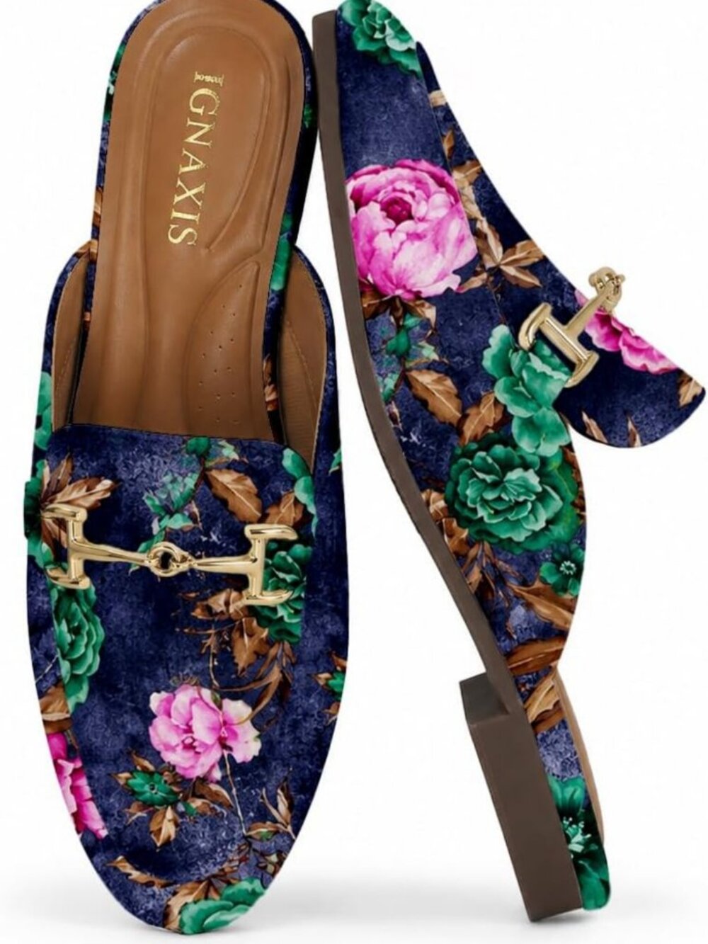 Chic Women's Backless Mules - Round Toe Slip-On Flats with Buckle Detail